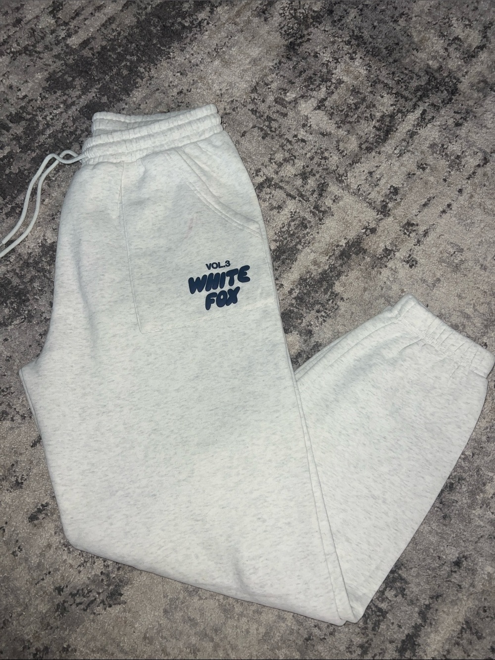 White Fox Boutique Light Heather Gray Sweatpants with Navy Logo